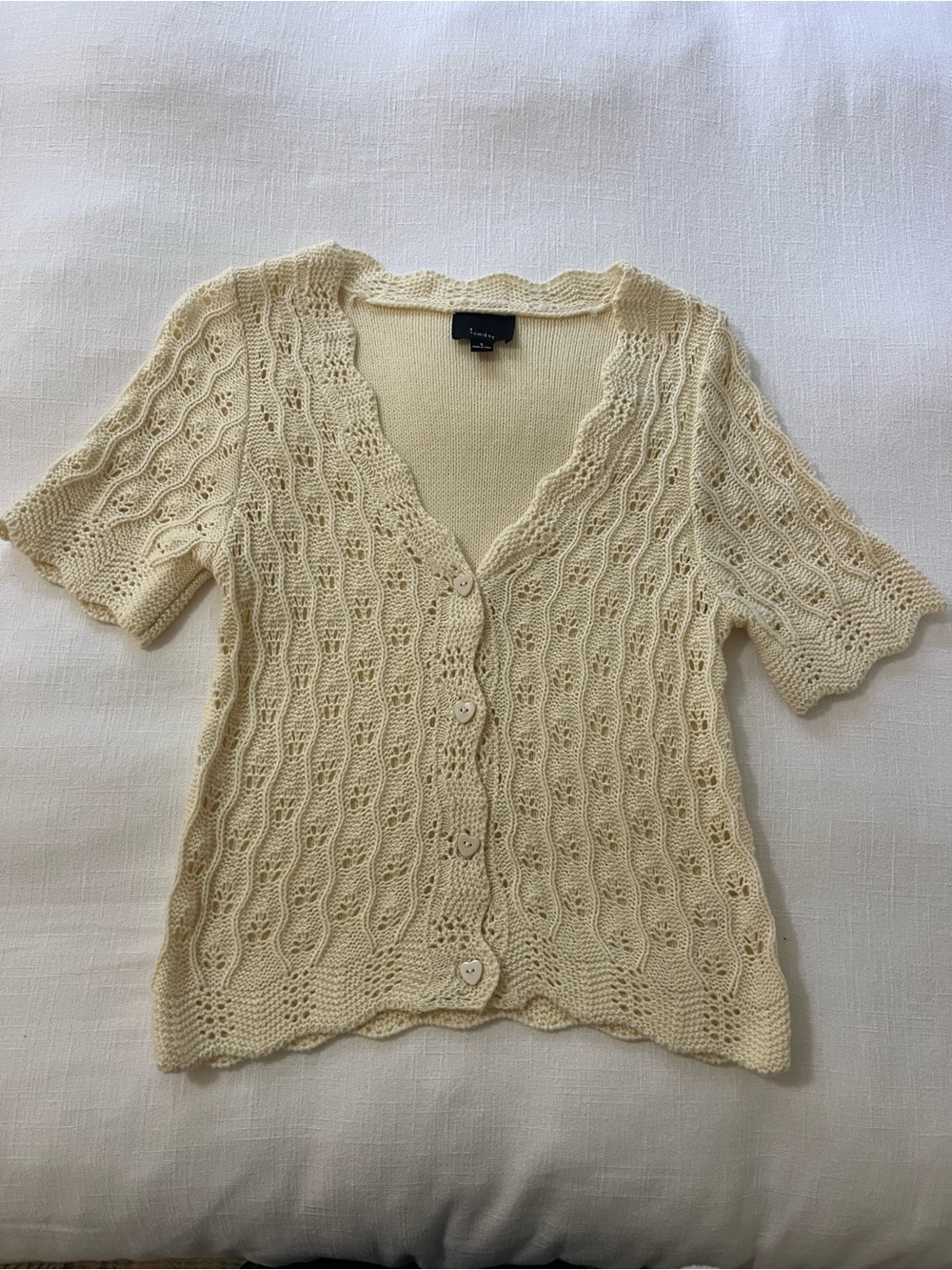 Lumiere Cream Short-Sleeve Knit Button Cardigan